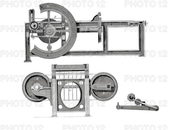 Sugar cutter machine, by Leon Gauchet, historical, digitally enhanced reproduction of a model from