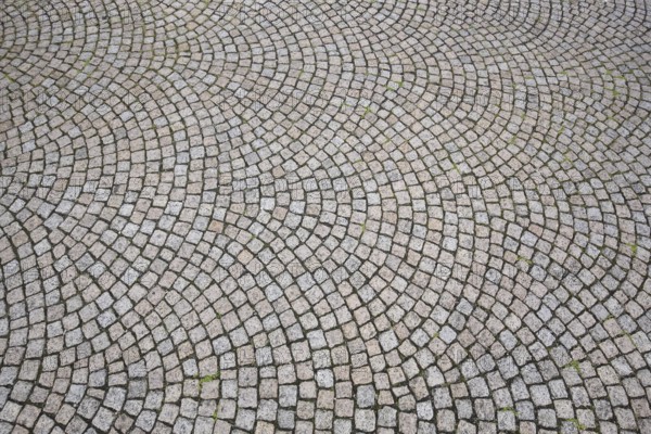 Pattern with paving stones on the floor, monochrome, structure, round arches, circular, beige,