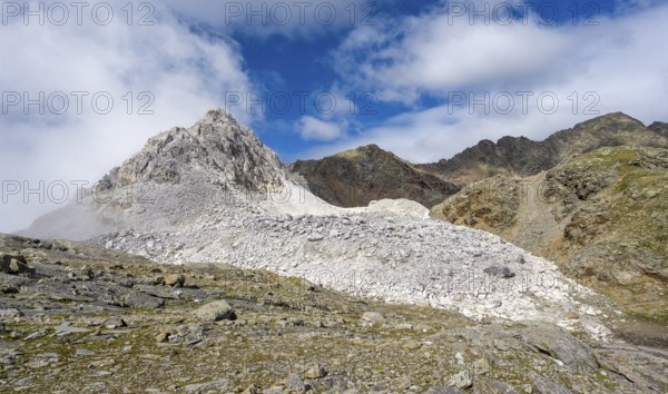 Mountain landscape with limestone cliffs between granite mountains, mountain peaks of the Moarer