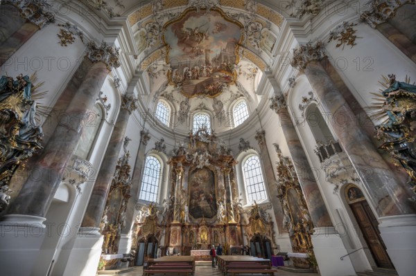 Interior of the baroque Basilica of St Alexander and Theodor, Ottobeuren, Unterallgäu, Bavaria,