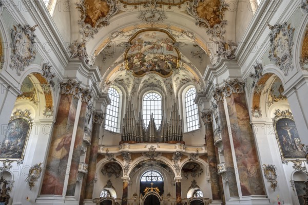 Organ loft of the baroque Basilica of St Alexander and Theodor, Ottobeuren Monastery, Ottobeuren,