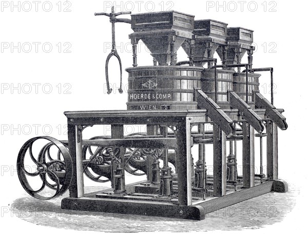 Milling, agriculture, Transportable mill with three pairs of stones for processing grain, by Hoerde
