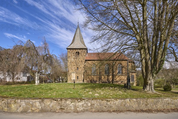 Volmerdingsen Protestant Church, Neo-Gothic architectural style, sandstone building, wall, bare