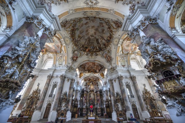 Interior of the baroque Basilica of St Alexander and Theodor, Ottobeuren, Unterallgäu, Bavaria,