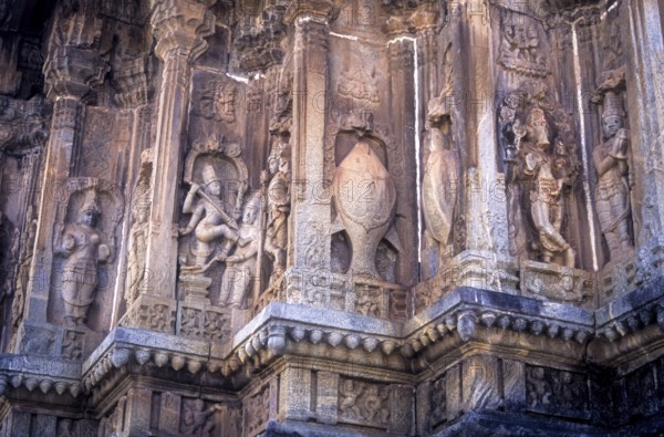 14th century Vidyashankara temple in Sringeri, Karnataka, South India, India, Asia. The niches in