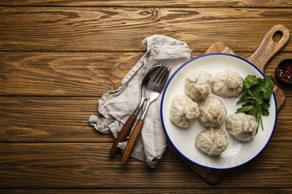 Khinkali, traditional dish of Georgian Caucasian cuisine, dumplings filled with ground meat on