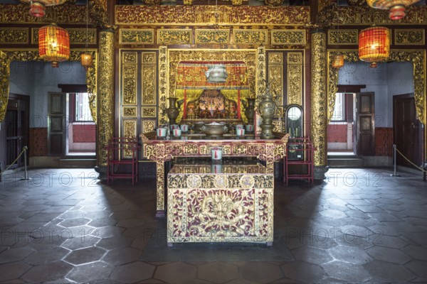 The altar inside Khoo Kongsi, a large Chinese clanhouse with elaborate and highly ornamented
