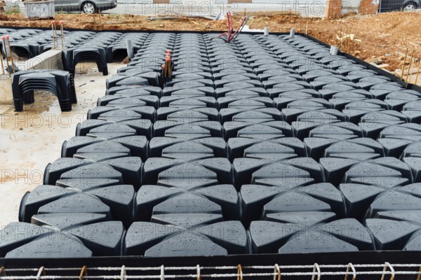 Detail of reinforced concrete screed with no-recoverable plastic formworks for ventilation under