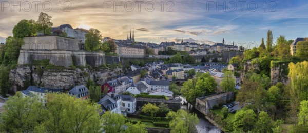 Grand Duchy of Luxembourg, sunset city skyline at Grund along Alzette river in the historical old