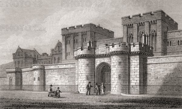 The New Jail, from Calton Hill, Edinburgh, Scotland, 19th century, Views in Edinburgh by J. & H. S.