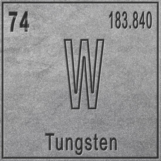 Tungsten chemical element, Sign with atomic number and atomic weight, Periodic Table Element,