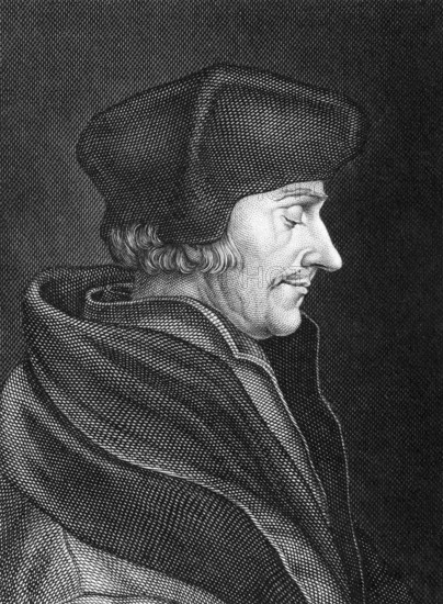 Desiderius Erasmus (1466-1536) on engraving from 1859. Dutch Renaissance humanist, Catholic priest,