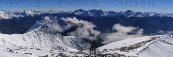 Kepler Track in Fiordland National Park in winter with snow mountains, South Island, New Zealand,