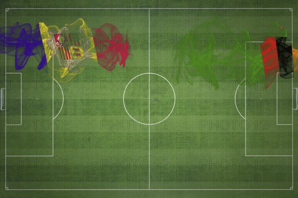 Andorra vs Zambia Soccer Match, national colors, national flags, soccer field, football game,