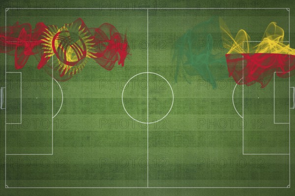 Kyrgyzstan vs Benin Soccer Match, national colors, national flags, soccer field, football game,