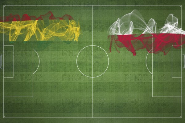 Bolivia vs Poland Soccer Match, national colors, national flags, soccer field, football game,