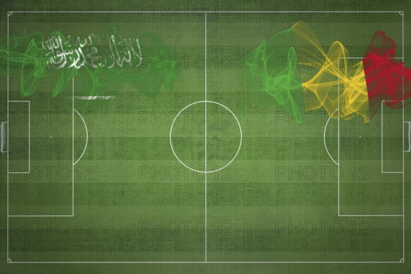 Saudi Arabia vs Mali Soccer Match, national colors, national flags, soccer field, football game,