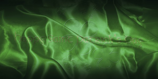 Happy Saint Patrick's Day. Text With Clover Leafs Isolated On Green Irish Background 3D