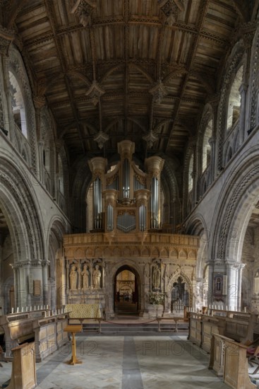 St Davids, United Kingdom, 28 August, 2022: close-up view of the historic pipe organ in the St
