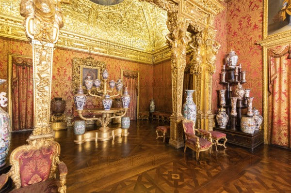 Turin, Italy, April, 2023: Royal Palace Chinese Cheramics Room. Luxury elegant ancient interior,