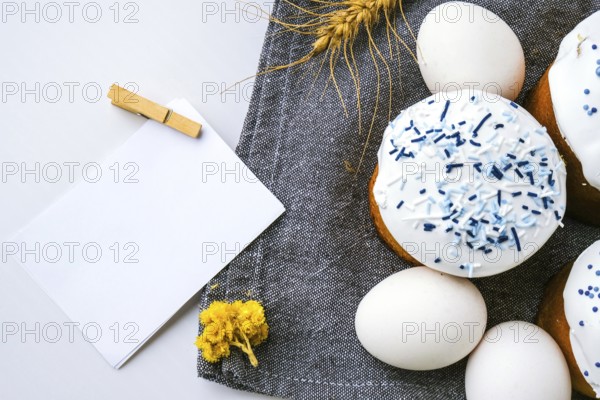 Happy Day Bright Easter. Orthodox Easter holiday. Traditional food. Creative stylish trend Homemade