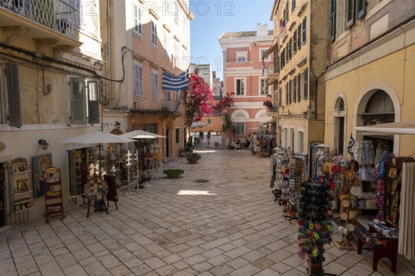 A street scene in Corfu Town on the Greek island of Corfu in the Ionian Sea, known for its