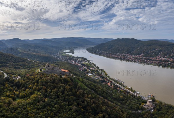 Visegrad, Hungary, 6 October, 2022: landscape view of the Danube Bend in Visegrad with the historic