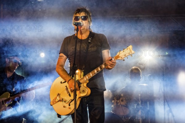 Madrid, Spain, 2022 July, 16: La Frontera rock band playing at the Carmen festivities in Chamberi.