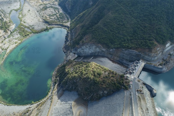 Aerial view Machacura Dam in Region Maule, Chile, South America