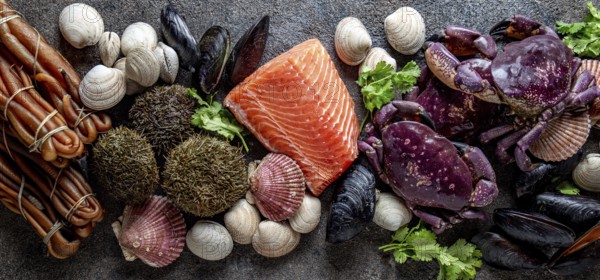 Food, Food, PACIFIC SEAFOOD. Fresh salmon, crabs ostions clams mussels, seaweed cochayuyo, sea