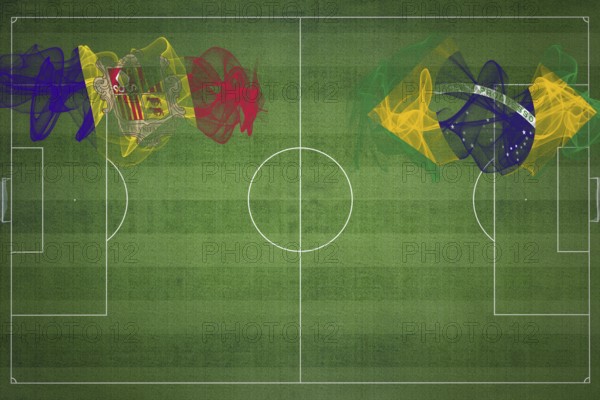 Andorra vs Brazil Soccer Match, national colors, national flags, soccer field, football game,