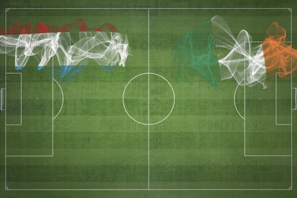 Luxembourg vs Ireland Soccer Match, national colors, national flags, soccer field, football game,