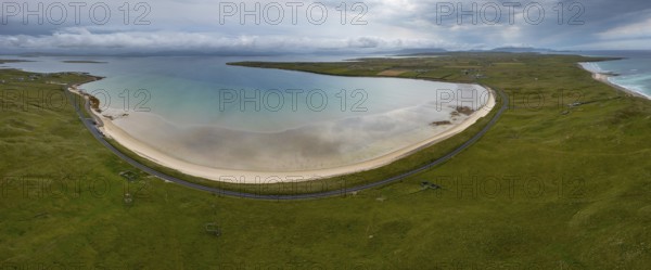 A panorama view of the southern Mullet Peninsula in County Mayo in western Ireland with Elly Bay
