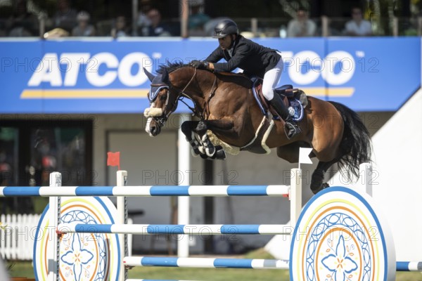 Sameh El Dahabn of Great Britain and riding WKD Toronto compete in the first round of the 1.60m