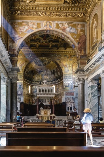 Rome, Italy, August 18, 2016: Interior view of church of Santa Maria in Trastevere. It is a titular