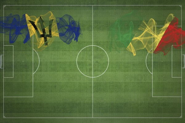 Barbados vs Congo Soccer Match, national colors, national flags, soccer field, football game,