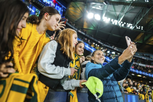 MELBOURNE, AUSTRALIA, JULY 14 : Steph Catley of Australia with fans post match after beating France
