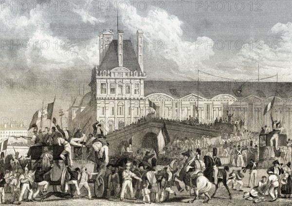 The migration of Charles X to Rambouillet, 1830, July Revolution, Paris, antique steel engraved
