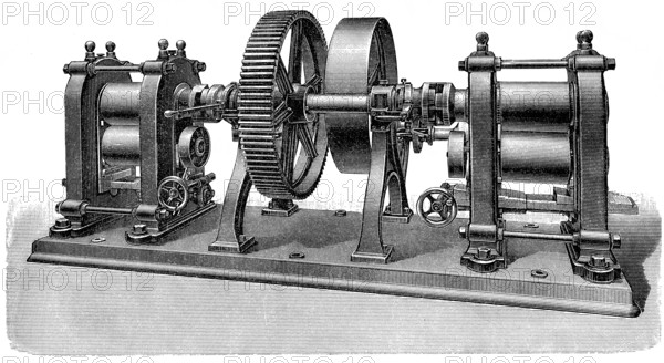 Historical illustration, machine for coin production, prerefiner, pre-roller, 1896, historische