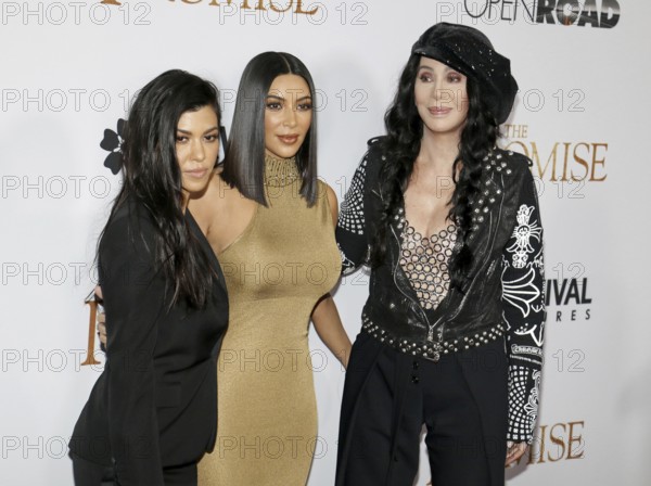 Kim Kardashian West, Kourtney Kardashian and Cher at the Los Angeles premiere of 'The Promise' held