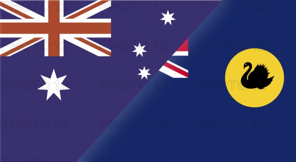 Flag of Australia and the Australian state of Western Australia. Two flags together. Illustration