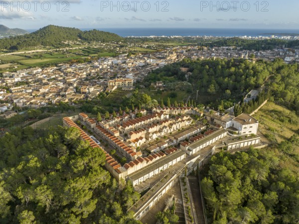Aerial view, Spain, Balearic Islands, Mallortca, Arta, Son Servera, Cementeri Municipal de Son
