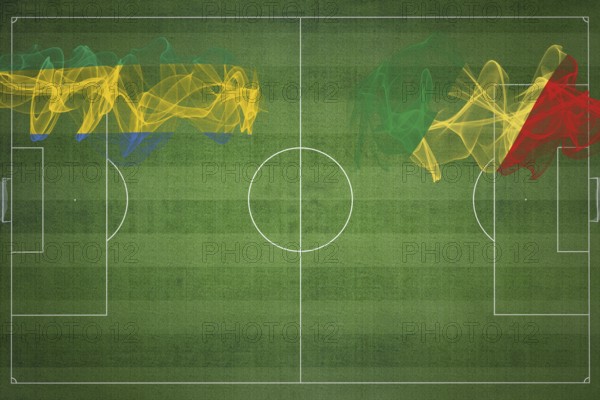 Gabon vs Congo Soccer Match, national colors, national flags, soccer field, football game,