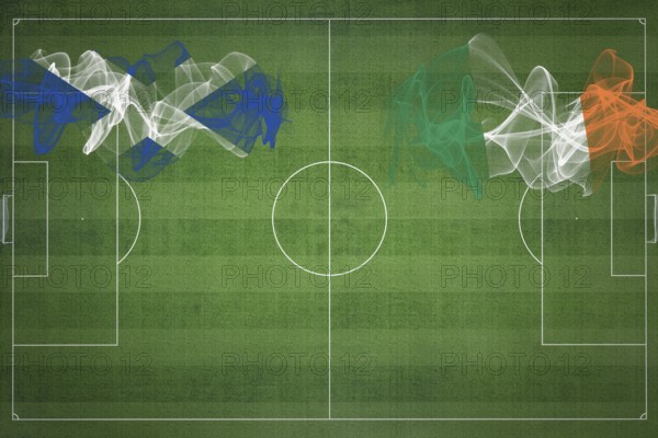 Scotland vs Ireland Soccer Match, national colors, national flags, soccer field, football game,