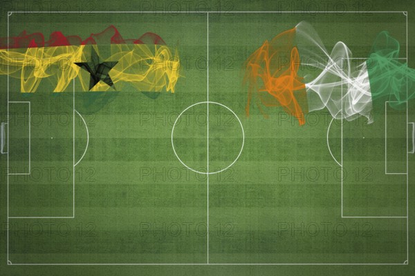 Ghana vs Ivory Coast Soccer Match, national colors, national flags, soccer field, football game,