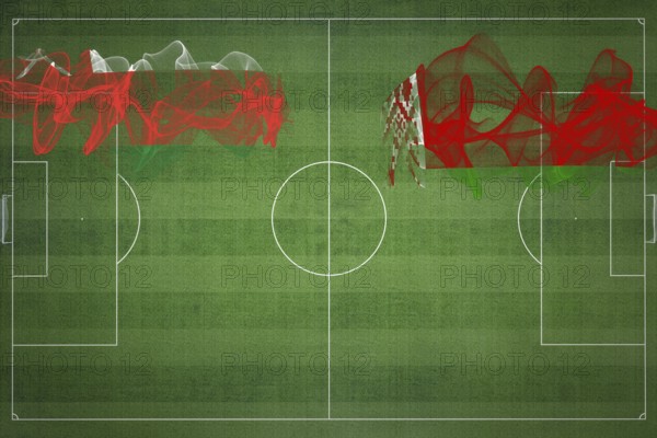 Oman vs Belarus Soccer Match, national colors, national flags, soccer field, football game,