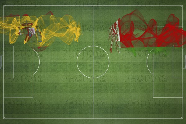 Spain vs Belarus Soccer Match, national colors, national flags, soccer field, football game,