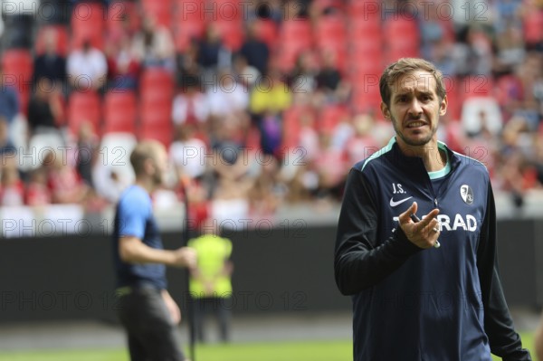Head coach Julian Schuster (SC Freiburg) at the start of training Football Bundesliga club SC