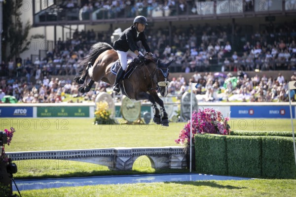 Sameh El Dahabn of Great Britain and riding WKD Toronto compete in the first round of the 1.60m