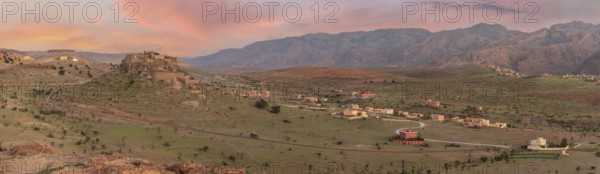 Sunset over a beautiful peaceful landscape of the Anti-Atlas mountains near Tirourgane, Morocco,